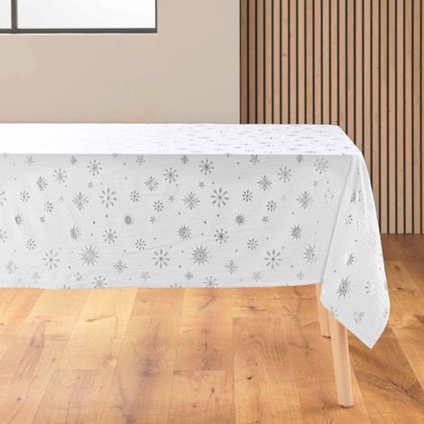 Nappe Antitache Imprimé "Astrelia" 140x240cm Blanc & Argent (1/4)