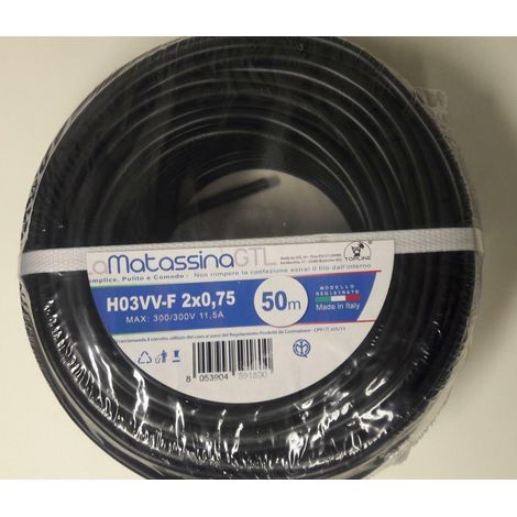 Go-at topline 50mt cable multipolar h03vv-f secciÓn 2x0,75 negro h03vv-f/2x075ne/b50