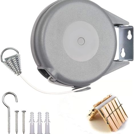 Tendedero retráctil de 15 m, de pared, de fibra de alta resistencia, ABS y PVC, para interior/exterior, balcón/jardín. (1/5)