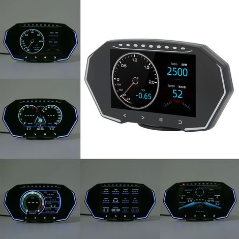 Compteur de vitesse LCD universel, affichage tête haute pour voiture, mode OBD2+GPS, tableau de bord intelligent avec inclinomètre, boussole, compteur de vitesse, tachymètre et fonctions d'avertisseme (1/5)