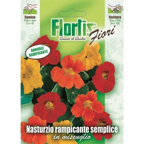 Flortis Nasturzio Rampicante Mix - Pianta annuale tappezzante - Rami 150 cm - Fiori rossi e gialli