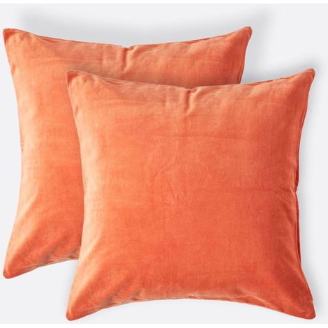 HOMESCAPES Set of 2 Burnt Orange Velvet Cushion Covers, 40 x 40 cm (1/5)