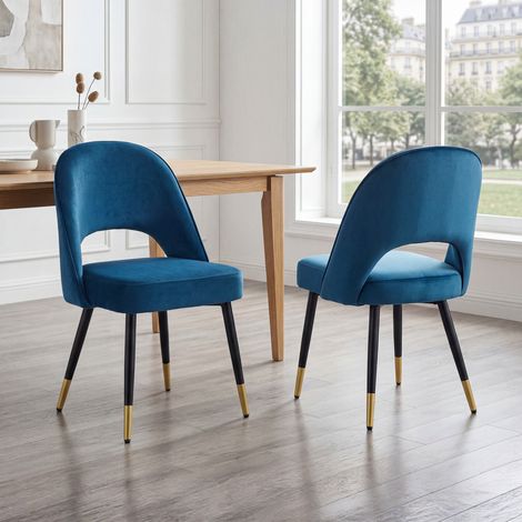 Wahson Lot de 2 chaises en velours bleu – Pieds en métal robustes – Confortables et faciles à nettoyer – Pour salle à manger et cuisine (1/5)