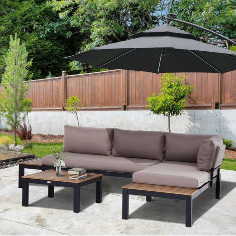 Gartenmöbel-Set aus Aluminium 3-Sitzer grau mit Kissen, Zweisitzer-Sofa, Chaiselongue und Beistelltisch (1/5)
