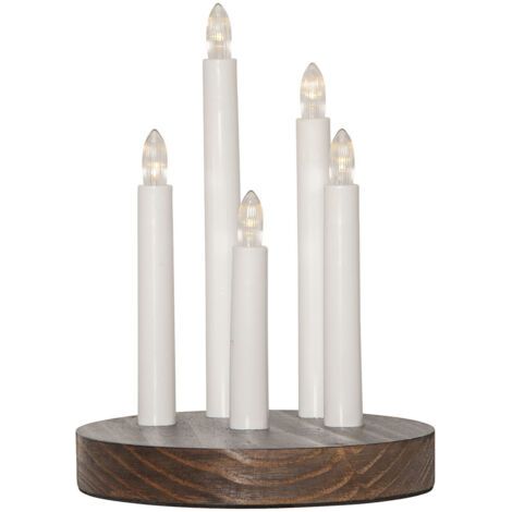 Chandelier LED sans fil Star Trading 'Doris', base en bois, 5 bougies LED, piles + minuteur, marron, H 22 cm, Ø 19,5 cm (1/4)