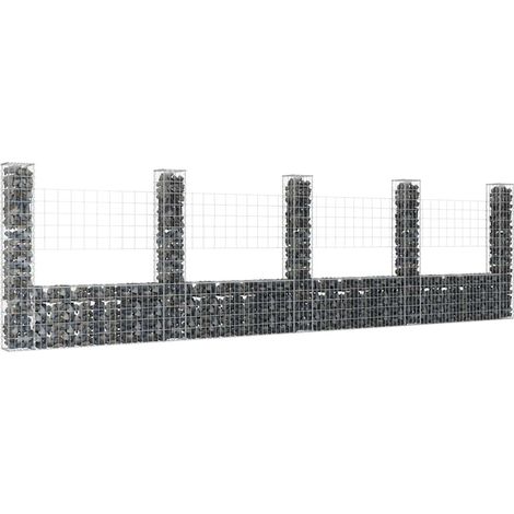 vidaXL Panier de gabion en forme de U avec 5 poteaux Fer 500x20x150 cm (1/5)