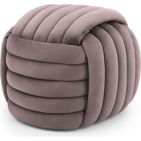 Pouf tressé en velours 53 cm NILO Rose Poudré (1/5)