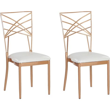 Conjunto de 2 sillas de comedor con cojines de asiento en piel sintético marco de metal dorado estilo industrial glam Girard (1/5)