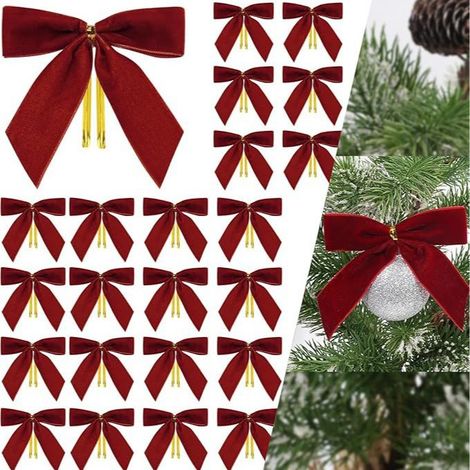28 nœuds de Noël, décorations de Noël, décorations pour sapin de Noël, 9 x 9 cm, nœud rouge