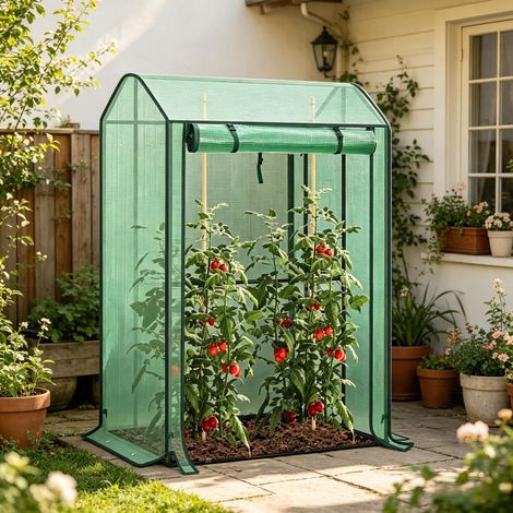 Invernadero para balcón, invernadero resistente, tienda de invierno para plantas con puerta frontal enrollable con cremallera, para balcón, patio o jardín.