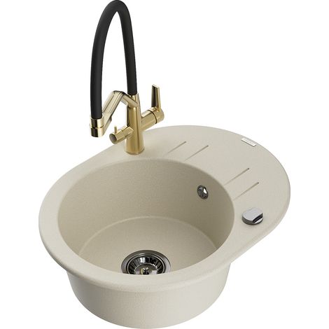 Mexen Kevin 1-Becken-Granitspüle mit Mischbatterie Duo, Beige - 6517-69-671701-57-B (1/5)