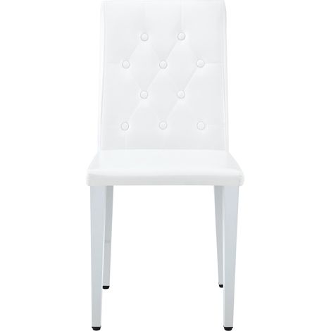Juego de 4 sillas de comedor blancas con patas metálicas plateadas de alto brillo (1/4)