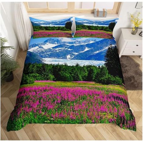 Nature Thème Ensembles de Housse de Couette Arbres Montagne Imprimé Floral Parure de Lit 240x260cm Paysage Naturel Housse - T5L (1/4)