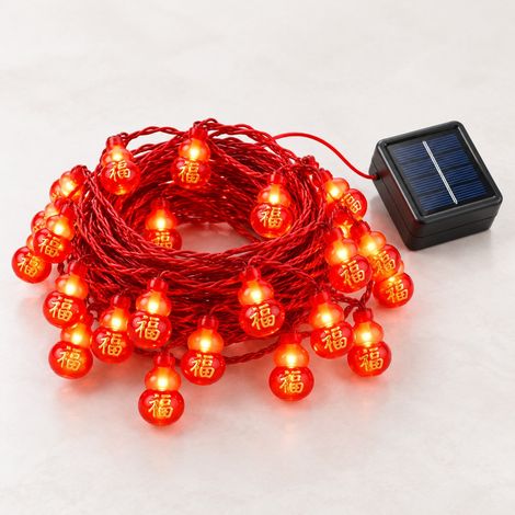 Guirlande LED Solaire Lanternes Citrouille Décoration Fête - Intérieur/Extérieur Étanche - 1.5m, Rouge (1/5)