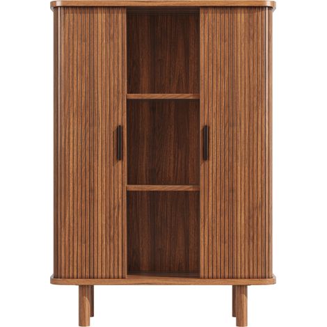 Armario alto con puerta enrollable de MDF y patas de madera 110 x 40 x 160 cm marrón oscuro MODENUIT (1/5)