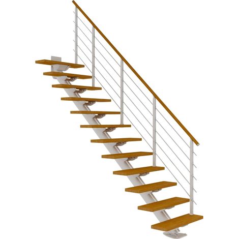 Dolle Mittelholmtreppe Sydney in Eiche, geölt 75 cm breit Gerade für Geschosshöhen 259 – 315 cm UK Metall Weiß mit einseitigem Designgeländer