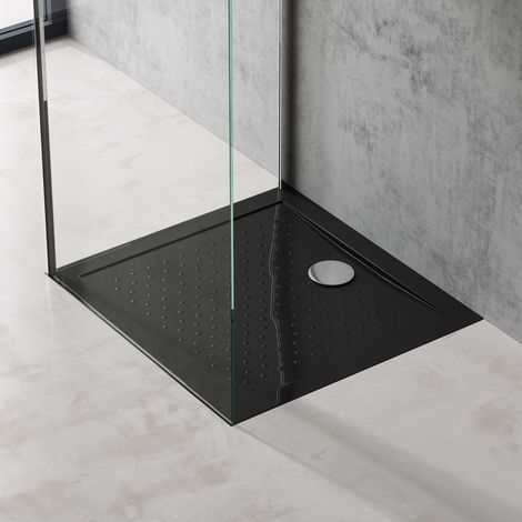 Doporro – Receveur de douche antiglisse rectangulaire noir 75x80x4cm – Acrylique extra plat – Branchement DIN standard – Descente intégrée - Lucia02AR