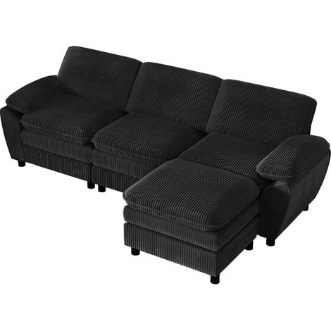Moderno sofá seccional de terciopelo negro, ergonómico y cómodo con reposapiés extraíble para el hogar, la sala o la oficina (1/5)