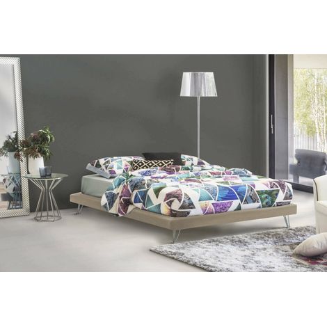 Talamo Italia Lit double Isabella, Lit fixe en tissu avec pieds, 100% Made in Italy, convient pour matelas cm 160x190, Beige, avec emballage renforcé (1/3)