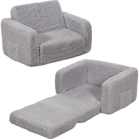 Insma – Canapé-lit pliable 2 en 1 pour enfants – Fauteuil-lit gris – Sans assemblage – Housse amovible et lavable – Confort mousse durable