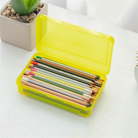 Boite A Crayons - Boite Plastique Avec Couvercle Clip - Grande Capacite - Empilable - Pour Materiel Scolaire Et De Bureau - 2 Unites (1/3)