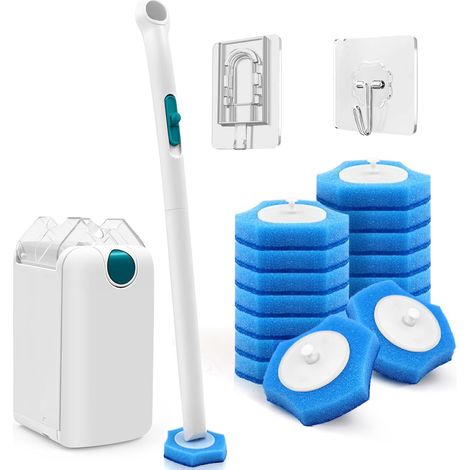 Brosse de Toilette Jetable avec Système de Serrage en 1 Seconde et Remplissage Nettoyant 16PCS, Baguette WC pour Le Nettoyage des évier, Baignoires, Gouttières, Lavabos, Urinoirs (1/5)