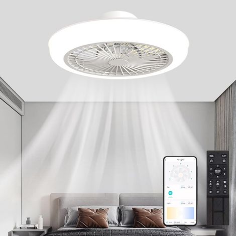 Ventilateur de plafond avec lumière, ventilateur de plafond LED avec télécommande et application, 3 couleurs dimmables, 6 vitesses de vent, 46 cm (1/5)