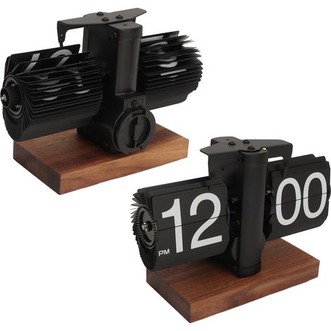 Horloge numérique rabattable rétro rotation automatique piles mécanique pour maison, noire (1/5)