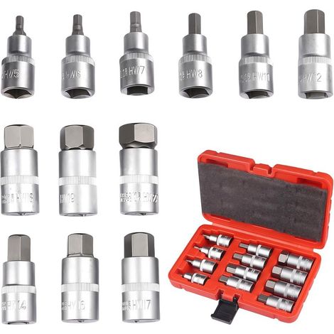 Juego de 12 piezas de llaves Allen de 1/2" con estuche de plástico, llaves hexagonales de 5-22 mm, llave Allen de 1/2", juego de puntas hexagonales de 5-22 mm (1/5)