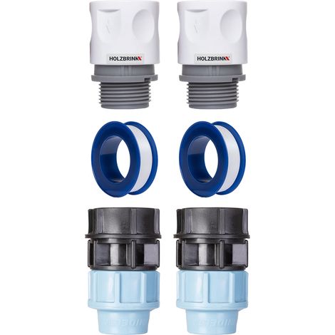 HOLZBRINK Kit de raccordement de tuyau LDPE 25mm pour robinets : 2x Raccord rapide 20mm, 2x Connecteur PE 20mm è 25mm, 2x Bande de téflon