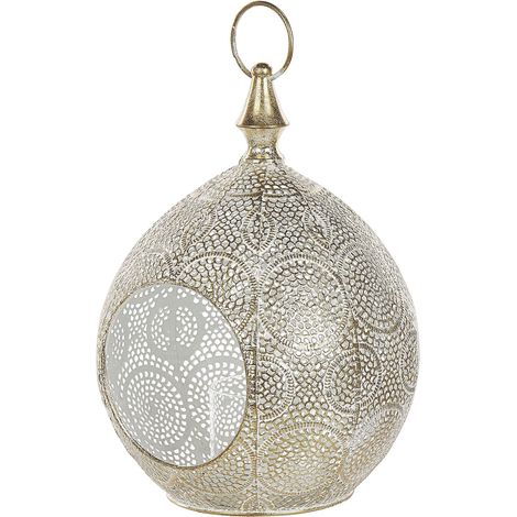 Lanterna in Metallo Dorato con Portacandele in Vetro Stile Orientale 33 cm Laeso