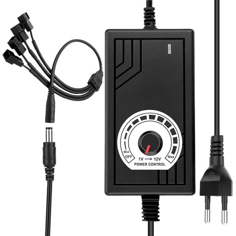 Contrôleur de ventilateur PWM 4 broches + bloc d'alimentation 12 V, module de contrôle de vitesse PWM, 100-240 V AC vers 3-12 V DC, 24 W, adaptateur réglable avec câble répartiteur, prise CC (1/5)