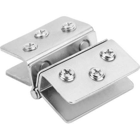 Double pince de porte en verre ouverte, support en verre argenté, charnière de porte en verre sans poinçon, pour portes en verre (1/4)