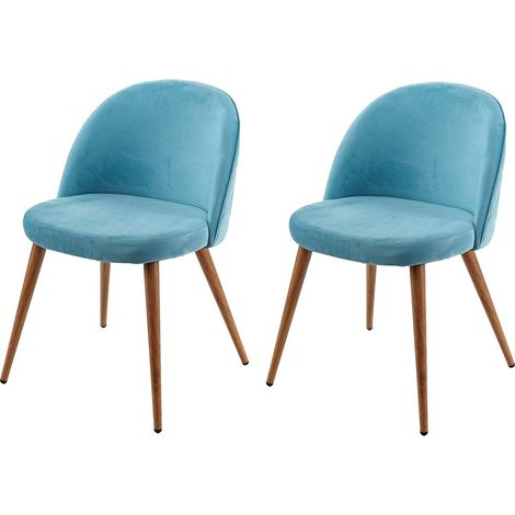Lot de 2 chaises de salle à manger tissu velours bleu en bois style rétro CDS04419 (1/5)