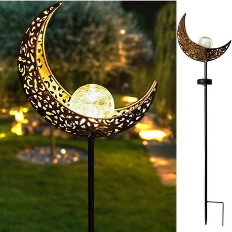 Éclairage solaire de jardin - Lampe solaire d'extérieur - Éclairage de pelouse en forme de lune - Éclairage de jardin au sol - Métal - Bronze (1/5)