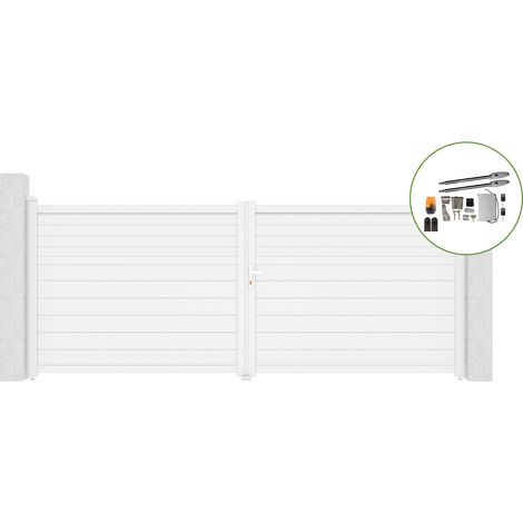 Portail battant 4m CARPATIA H.160cm alu blanc + motorisation TANKER B250 (1/5)