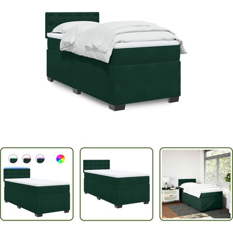 vidaXL Surmatelas confortable - Sommier à lattes de lit et matelas Vert foncé 80x200 cm Velours (1/5)