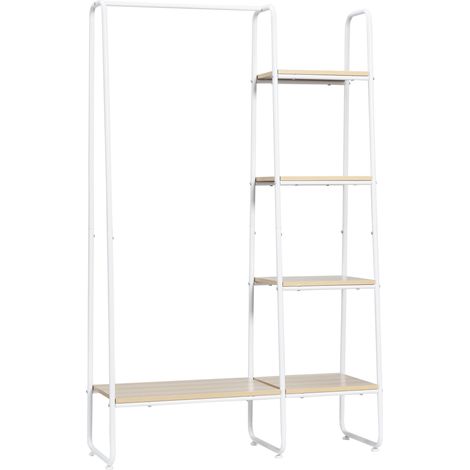 Vestiaire d'entrée - penderie, 5 étagères - acier blanc aspect bois clair (1/5)