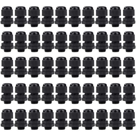 Presse-Étoupes en Nylon Glandes de Câbles Étanches Réglables PG7 Connecteur de Câble pour la Maison Jardin Éclairage d'extérieur Câble 3,5~6,5mm Noir 50PCS (1/5)