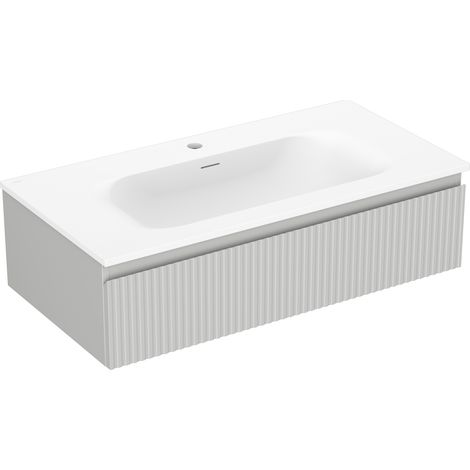 Mexen Rivel Badezimmermöbel 90 cm mit Waschbecken Vela, 1 Schublade, geriffelt, grau matt/weiß matt - 91A20-09023-1-BF62-W23M01 (1/5)