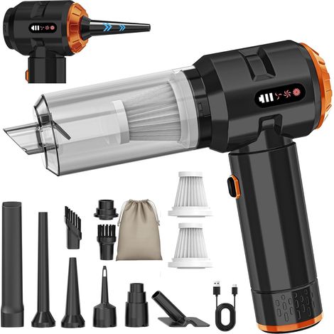 Aspirateur à main sans fil 4 en 1 22000 Pa, avec moteur sans balais et buse d'air comprimé 220 000 tr/min, pour poils d'animaux, voiture, maison, bureau, ordinateur, noir (1/5)