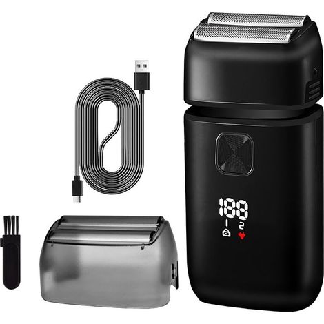 rasoir electriques hommes-Rasoir électrique 2-en-1 rechargeable par USB pour hommes — Rasoir visage et crâne avec écran numérique et design étanche (1/2)