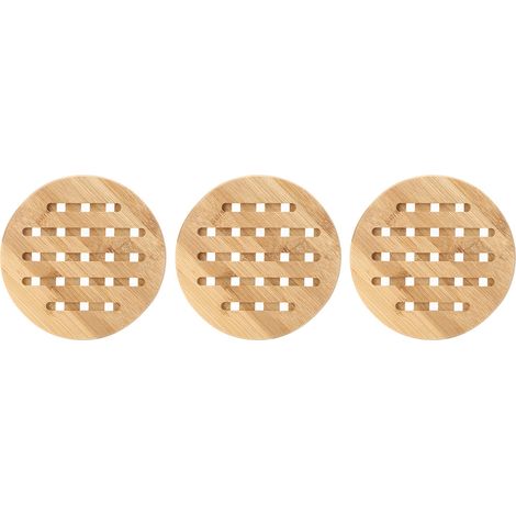 Lot de 3 sets de table en bambou anti-brûlure, antidérapants et isolants thermiques pour bols, tasses et vaisselle (forme ronde) (1/5)