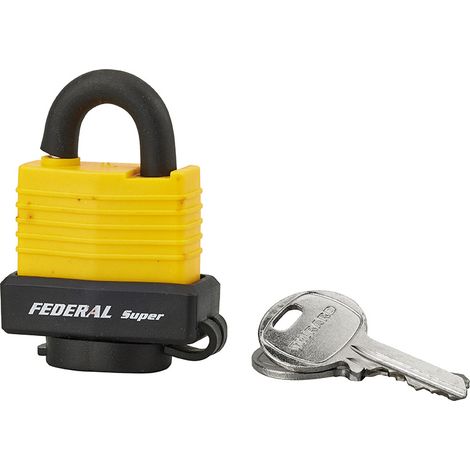 THIRARD - Cadenas à clé Fédéral Lock Sea Line Jaune, laiton, extérieur, anse inox, 35mm, 2 clés - THIRARD
