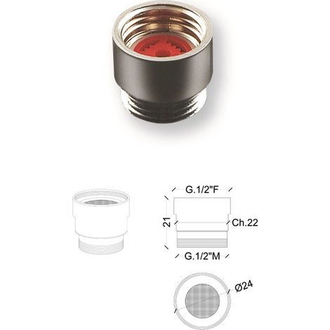 Raccordo in ottone cromato MF 1/2" portata limitata 6 l/min 460500OC1/2X6
