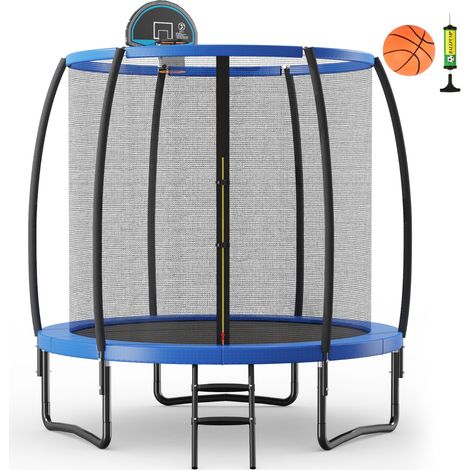 Trampoline Extérieur Ø 2,44 m avec Filet de Protection Panier de Basket Coussin de Sécurité Echelle 2 Marches Tapis de Saut (1/2)