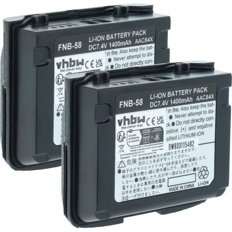 vhbw 2x Akku kompatibel mit Vertex Yaesu VX-6E, VX-6, VX-7E, VX-5RS, VX-7R, VX-5E, VX-6R, VX-5R Funkgerät, Walkie Talkie (1400 mAh, 7,4 V, Li-Ion)
