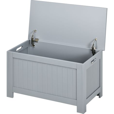 Coffre de rangement avec charnières de sécurité, boîte de rangement en bois, coffre à jouets, couvercle rabattable, gris, pour chambre enfant, rangement pratique (1/5)