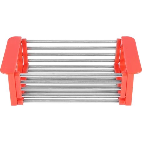 Égouttoir d'évier coulissant en acier inoxydable, égouttoir à vaisselle, range-couverts, ustensiles de cuisine, rouge (1/5)