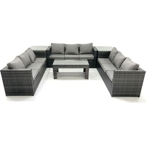 Fimous Outdoor Garden Furniture Set 9 Seater Rattan Sofa Set with Coffee Table 2 Side Tables Dark Grey Mixed (1/5)